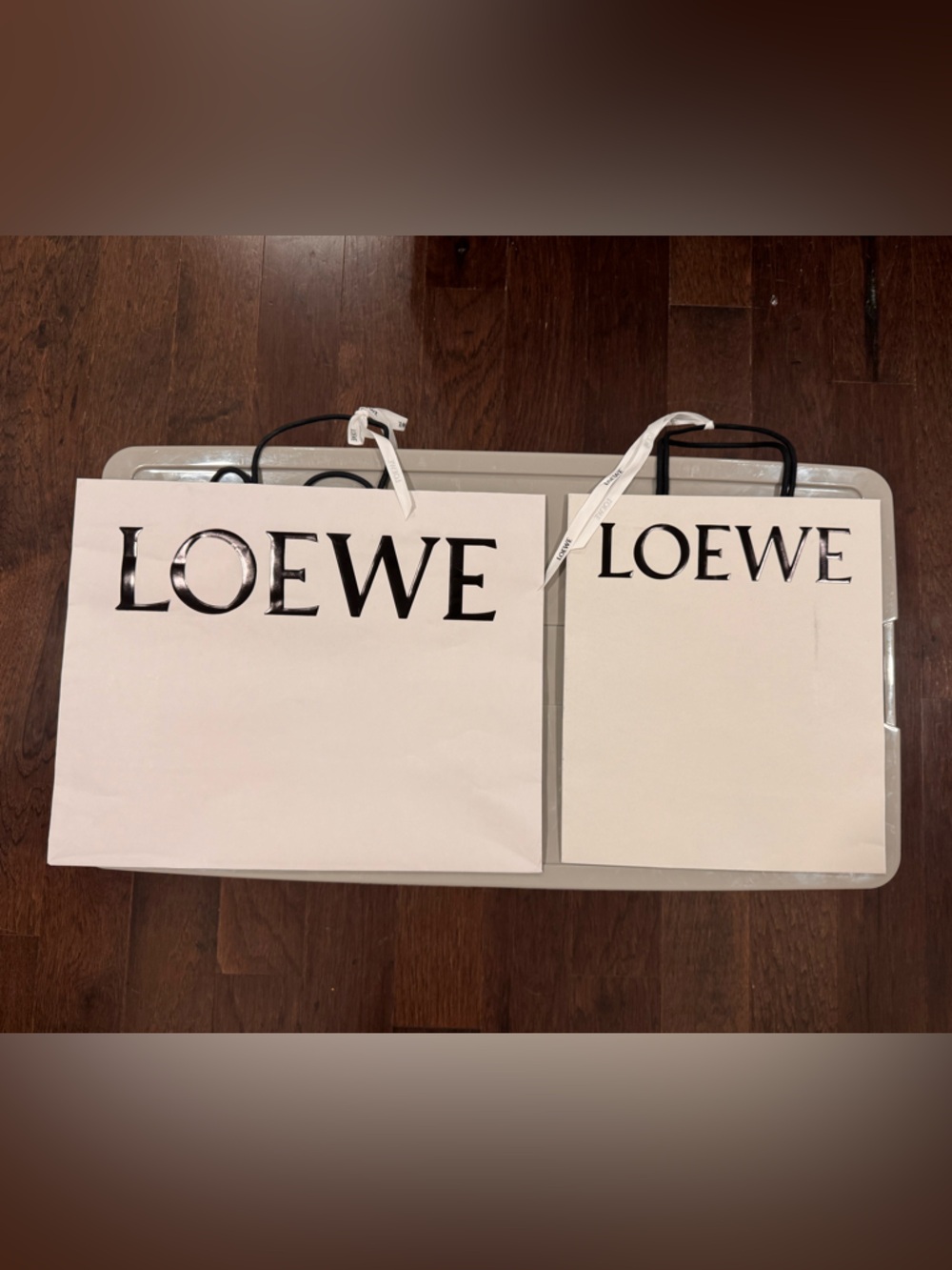 Set of 2 Loewe White Paper Shopping Bags with Black Logo - Multiple Sizes